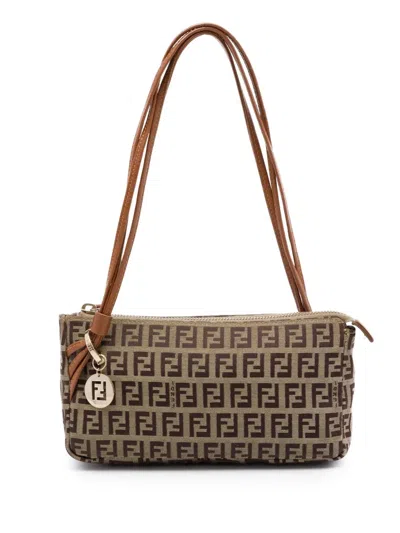 Pre-owned Fendi 2000-2010 Zucchino Canvas Triple Strap Pochette Shoulder Bag In Brown