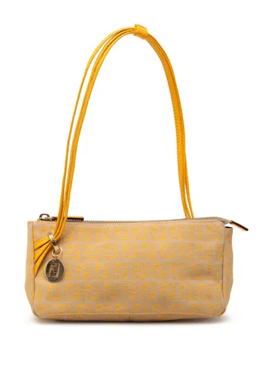 Pre-owned Fendi 2000-2010 Zucchino Canvas Triple Strap Pochette Shoulder Bag In Neutral