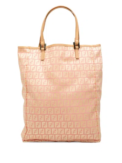 Pre-owned Fendi 2000-2010 Zucchino Canvas Vertical Tote Bag In Pink