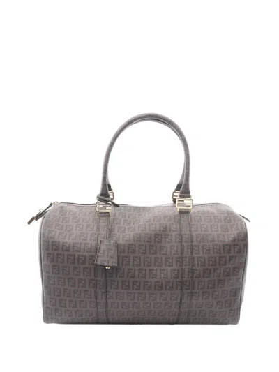 Pre-owned Fendi 2000-2010 Zucchino Coated Canvas Boston Bag In Brown
