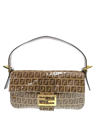 Pre-owned Fendi 2000-2010 Zucchino Crystal Baguette Shoulder Bag In Brown