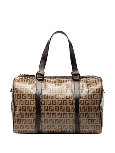 Pre-owned Fendi 2000-2010 Zucchino Crystal Boston Bag In Brown