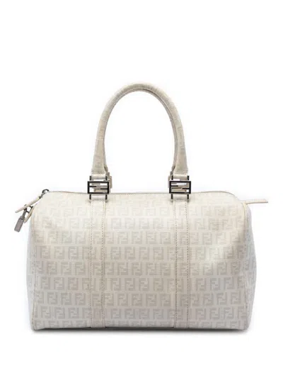 Pre-owned Fendi 2000-2010 Zucchino Spalmati Forever Bauletto Boston Bag In Neutral
