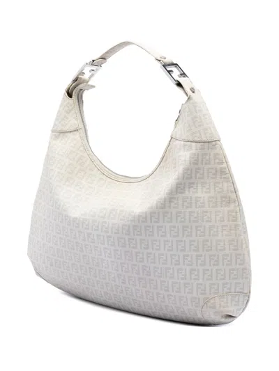 Pre-owned Fendi 2000-2010 Zucchino Spalmati Hobo Bag In White