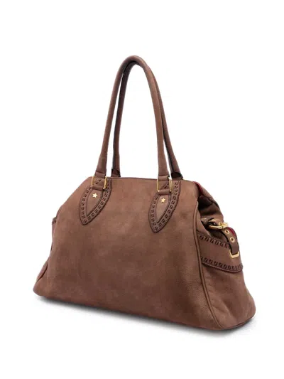 Pre-owned Fendi 2000-2012 Medium Zucca Nubuck Etniko Du Jour Handbag Shoulder Bag In Brown