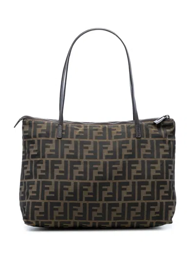 Pre-owned Fendi 2000-2017 Small Zucca Canvas Tote Bag In Brown