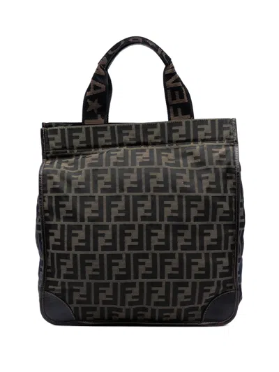 Pre-owned Fendi 2000-2025 Zucca Canvas Shopping Tote Bag In Brown