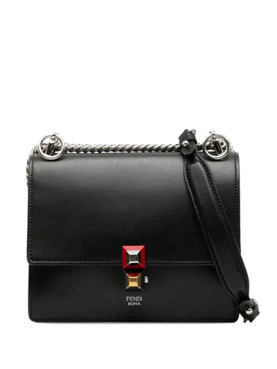 Pre-owned Fendi 2000-2026 Small Leather Kan I Crossbody Bag In Black