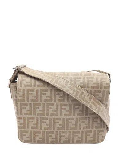 Pre-owned Fendi 2000-2026 Zucca Coated Canvas Crossbody Bag In Neutrals