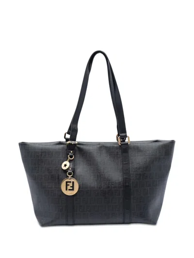 Pre-owned Fendi 2000-2026 Zucchino Coated Canvas Superstar Tote Bag In Gray