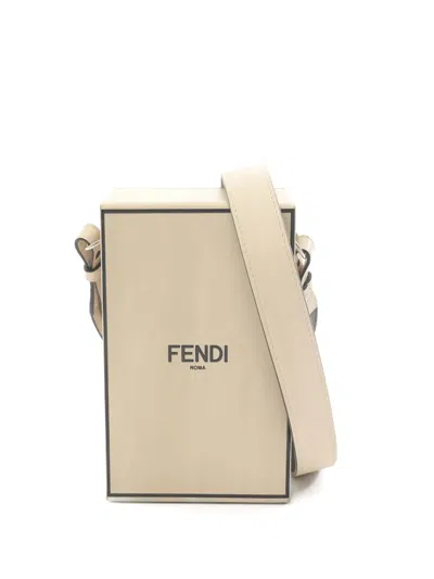Pre-owned Fendi 2000s Box Leather Shoulder Bag In Neutral