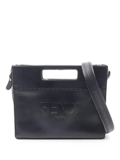 Pre-owned Fendi 2000s Debossed Logo Handbag In Black