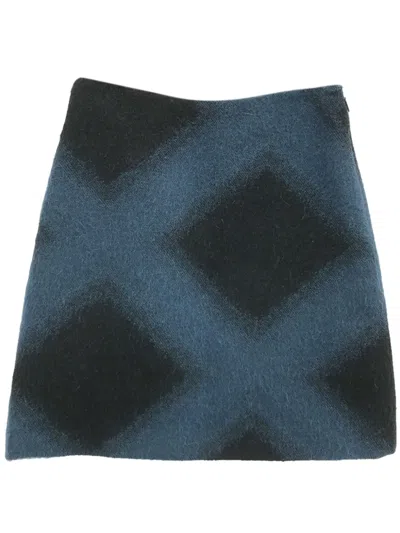 Pre-owned Fendi 2000s Diamond-pattern Mini Skirt In Blue