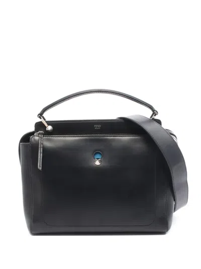 Pre-owned Fendi 2000s Dot Com Leather Tote Bag In Black