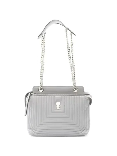 Pre-owned Fendi 2000s Dotcom Click Leather Shoulder Bag In Gray