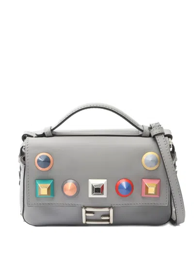 Pre-owned Fendi 2000s Embellished Micro Baguette Tote Bag In Gray