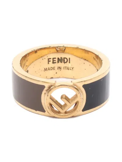 Pre-owned Fendi 2000s F-logo Ring In Black