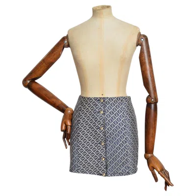 Pre-owned Fendi 2000�s  Blue Ff Jacquard Zucca Pattern Button Down Mini Skirt W26