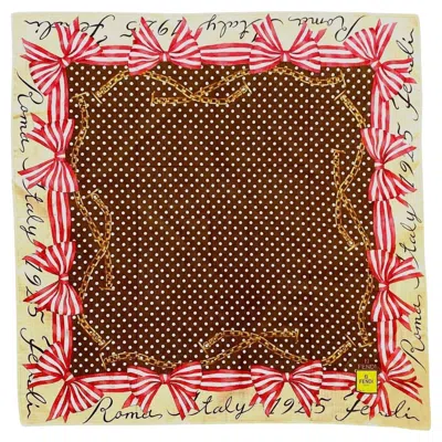 Pre-owned Fendi 2000s  Roma Dotted Pink Bows Print Cotton Scarf