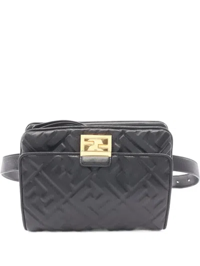 Pre-owned Fendi 2000s Ff Embossed Belt Bag In Black