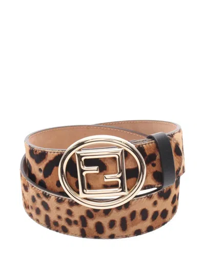 Pre-owned Fendi 2000s Ff Logo Leopard-print Belt In Neutral