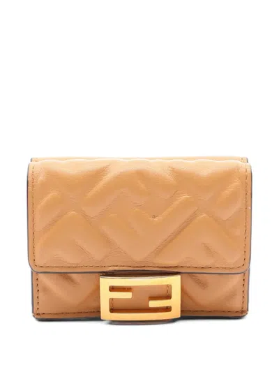 Pre-owned Fendi 2000s Ff Logo Trifold Wallet In Neutrals