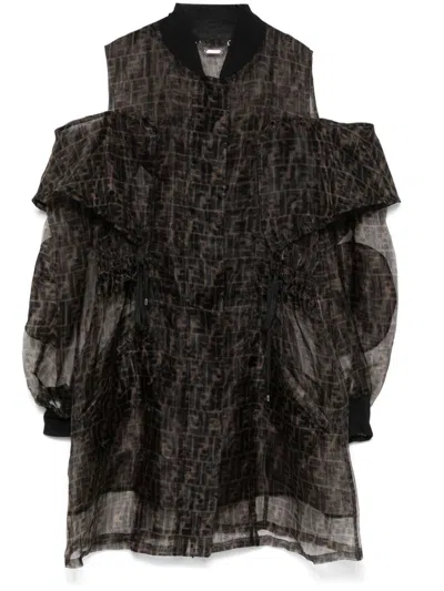 Pre-owned Fendi 2000s Ff-pattern Print Coat In Black