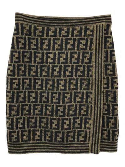 Pre-owned Fendi 2000s Ff-pattern Wool Skirt In Brown