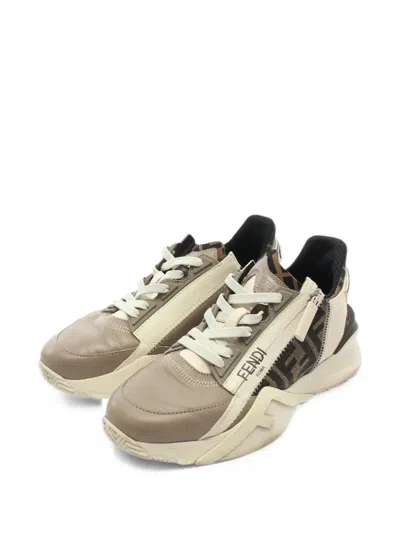 Pre-owned Fendi 2000s Flow Ff-monogram Sneakers In Neutrals