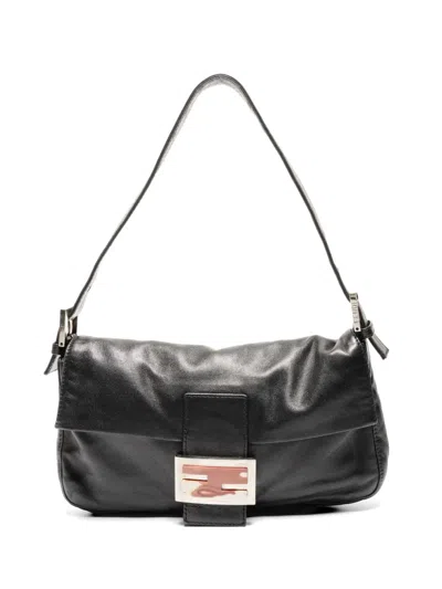 Pre-owned Fendi 2000s Lamb Skin Shoulder Bag In Black