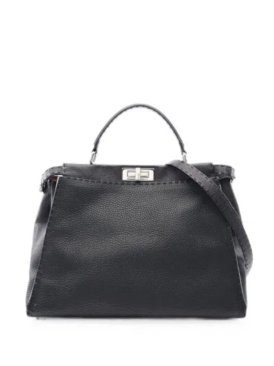 Pre-owned Fendi 2000s Large Selleria Peekaboo Tote Bag In Black