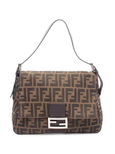 Pre-owned Fendi 2000s Mamma Baguette Zucca Shoulder Bag In Brown