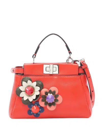 Fendi 2000s Micro Peekaboo 2way Floral-embellished Handbag In Orange