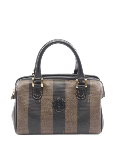 Pre-owned Fendi 2000s Mini Pecan Boston Striped Tote Bag In Brown