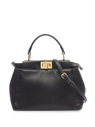 Pre-owned Fendi 2000s Mini Peekaboo Two-way Leather Handbag In Black