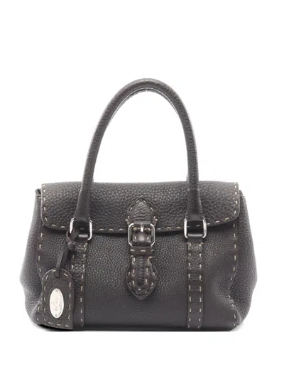 Pre-owned Fendi 2000s Mini Selleria Linda Leather Tote Bag In Brown