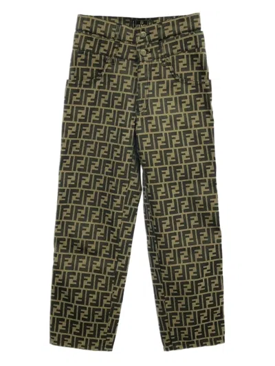 Pre-owned Fendi 2000s Monogram-pattern Trousers In Brown