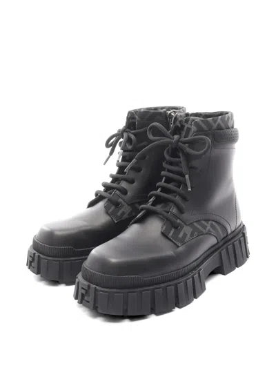 Pre-owned Fendi 2000s Pattern Side Zip Boots In Black