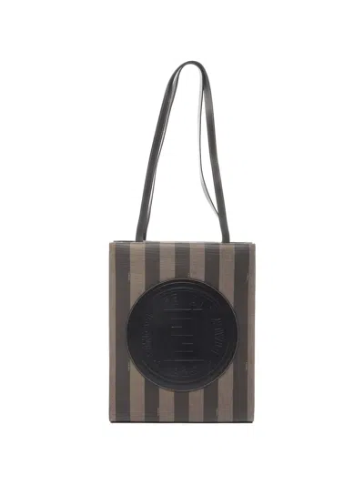 Pre-owned Fendi 2000s Pecan Striped Tote Bag In Brown
