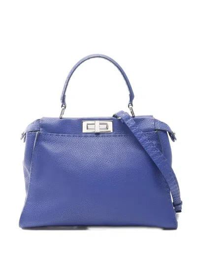 Pre-owned Fendi 2000s Peekaboo Leather Tote Bag In Blue