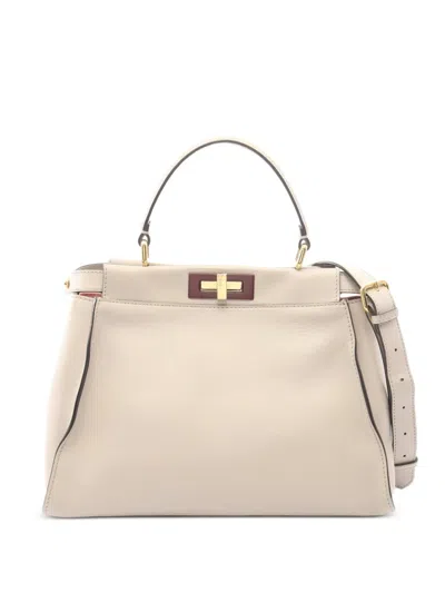 Pre-owned Fendi 2000s Peekaboo Leather Tote Bag In Neutrals