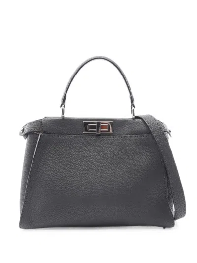 Pre-owned Fendi 2000s Peekaboo Selleria Handbag In Gray