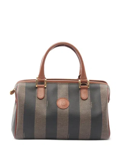 Pre-owned Fendi 2000s Pequin Boston Stripe Handbag In Brown