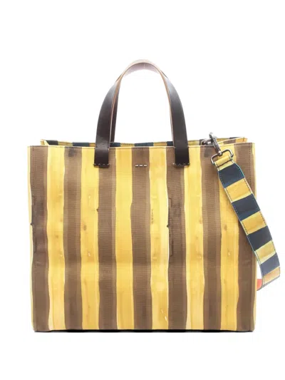 Pre-owned Fendi 2000s Pequin Stripe Tote Bag In Yellow