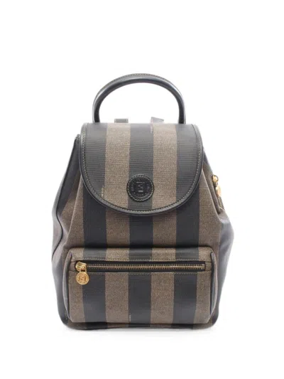 Pre-owned Fendi 2000s Pequin Striped Backpack In Brown