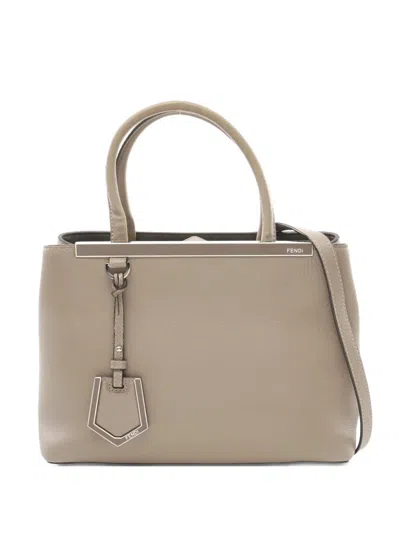 Pre-owned Fendi 2000s Petit 2jours Leather Handbag In Gray