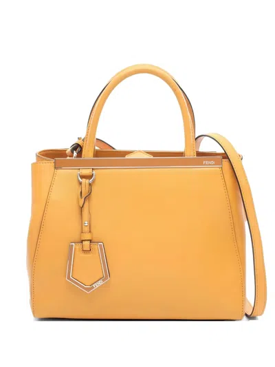 Pre-owned Fendi 2000s Petite 2jours Leather Tote Bag In Orange