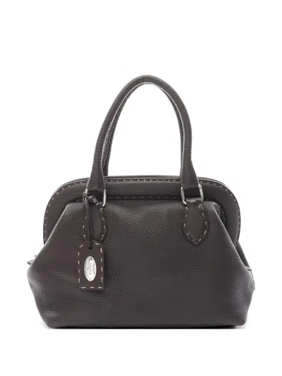 Pre-owned Fendi 2000s Selleria Leather Tote Bag In Brown