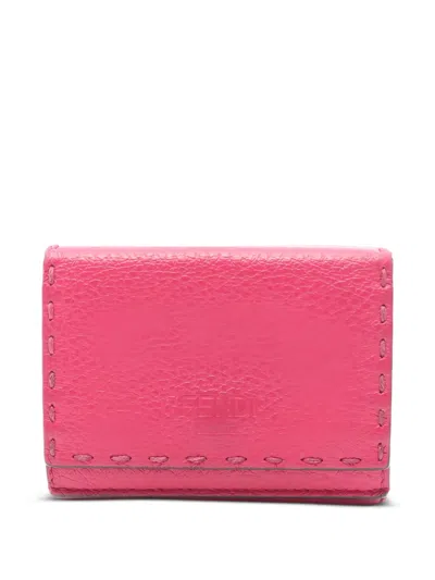 Pre-owned Fendi 2000s Selleria Trifold Leather Wallet In Pink