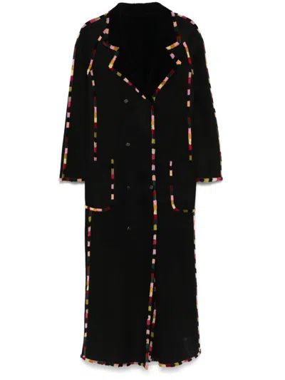 Pre-owned Fendi 2000s Shearling Coat In Black And Multicolor